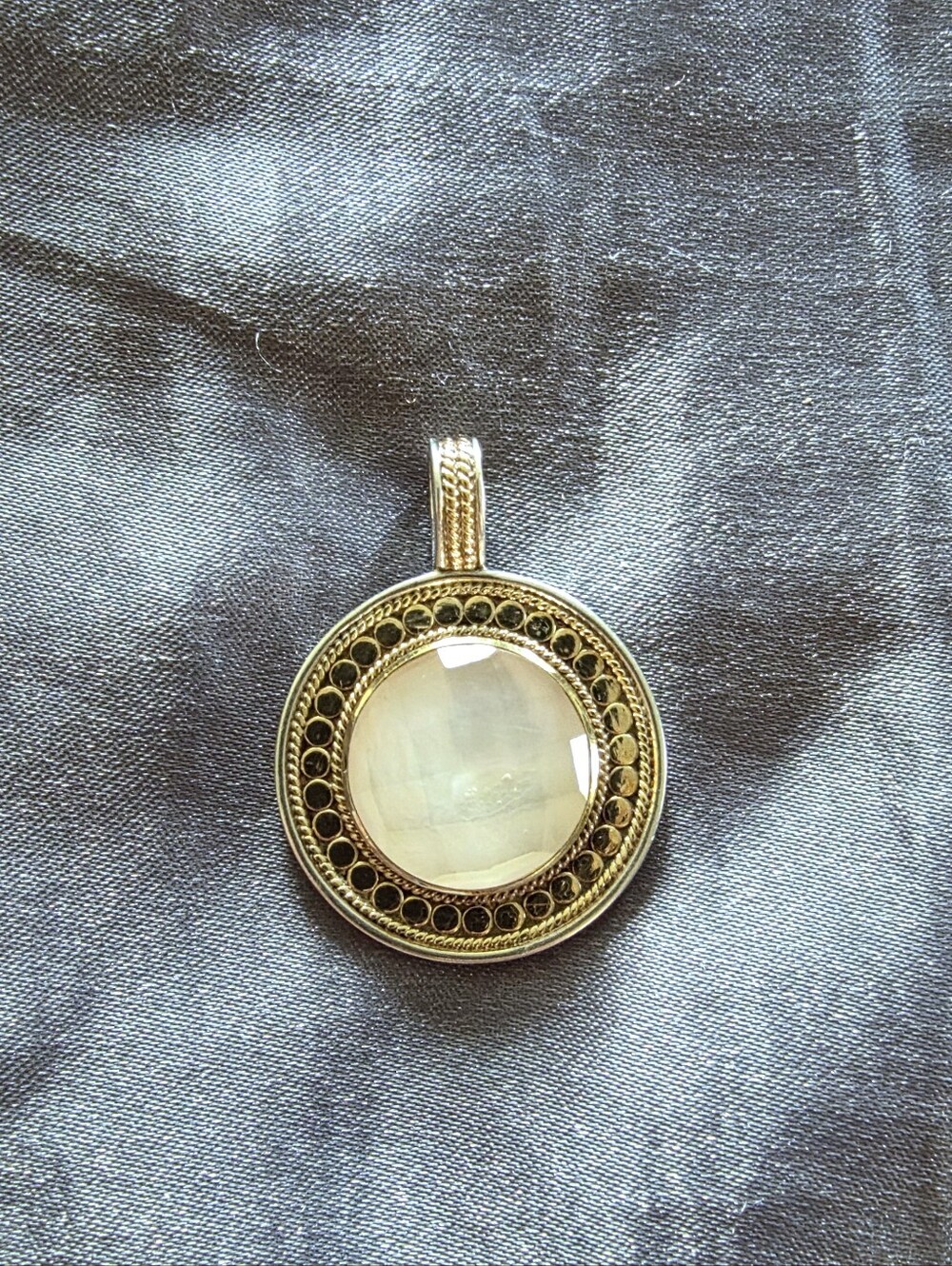 Vintage Anna Beck Mother of Pearl Round Dot Pendant